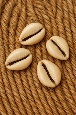 des cauris jettés sur une natte tressées lors du Fa